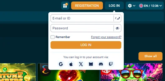 Coldbet login form showing email/ID and password fields with social login options