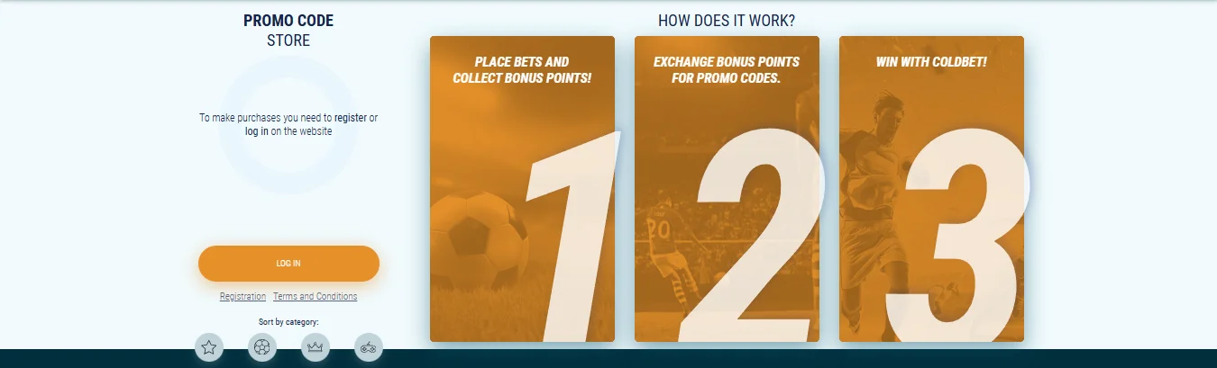 Coldbet Promo Code Store showing how to earn and exchange bonus points